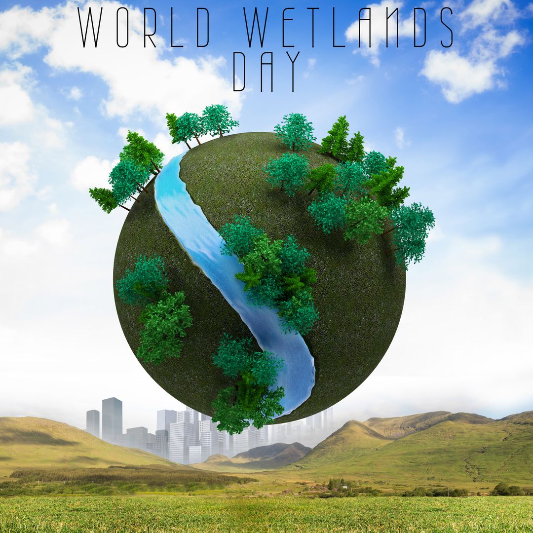World Wetlands Day Eco Globe Balancing Nature and Cityscape