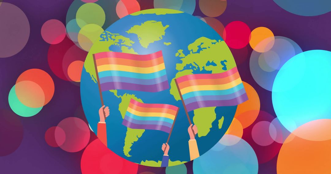 Globe with Rainbow Flags Celebrating Diversity and Inclusion