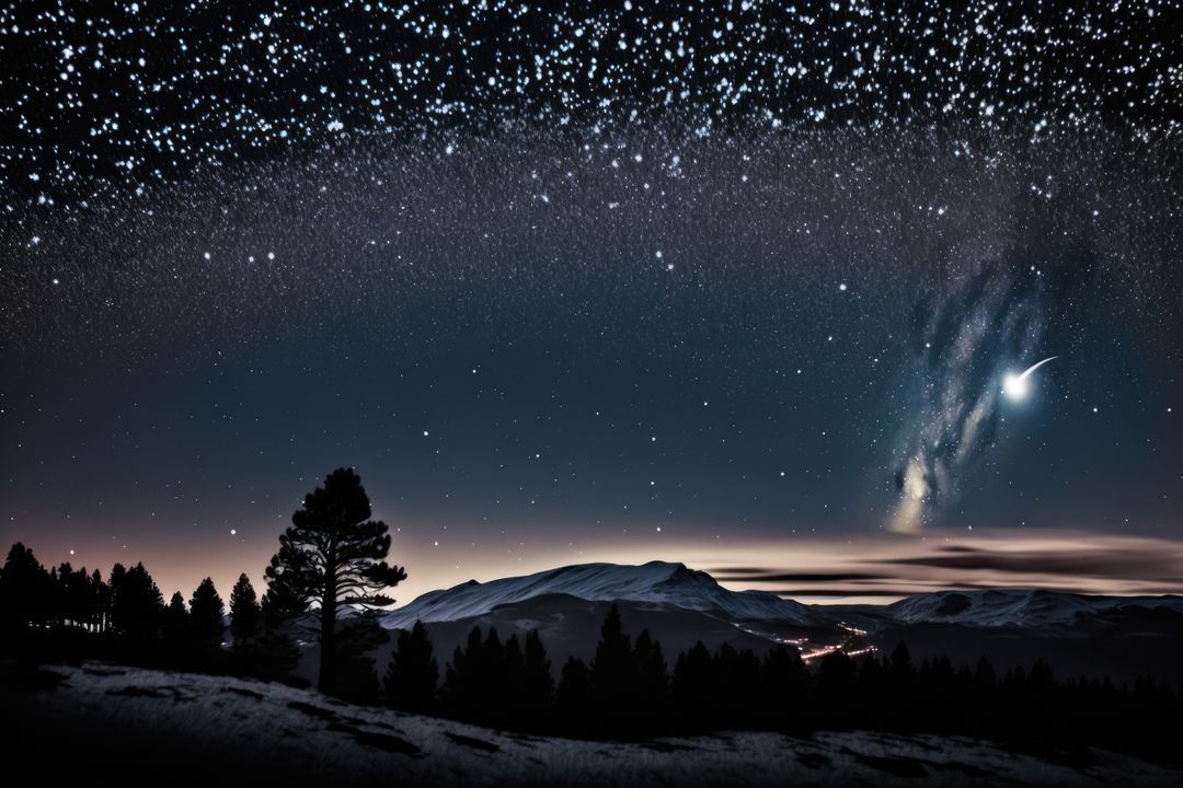 Stunning Night Sky with Milky Way over Snowy Mountains - Free Images, Stock Photos and Pictures on Pikwizard.com