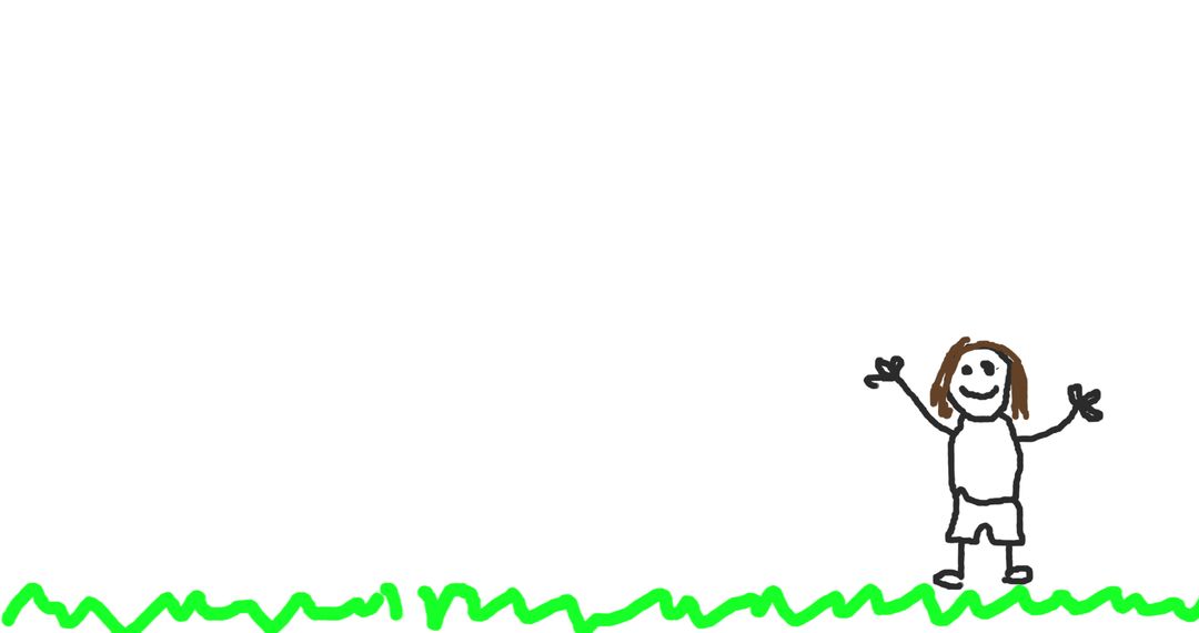 Simple Child's Drawing of Family with Cat and Sun