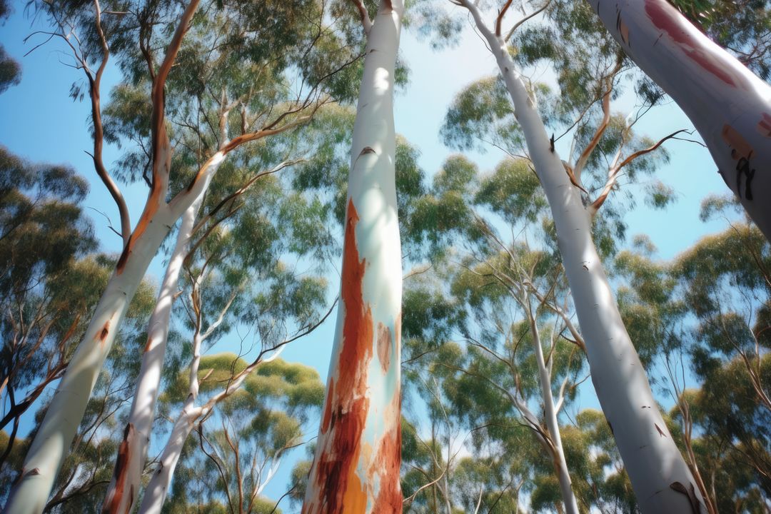 Eucalyptus trees reach towards the sky in a forest setting - Free Images, Stock Photos and Pictures on Pikwizard.com