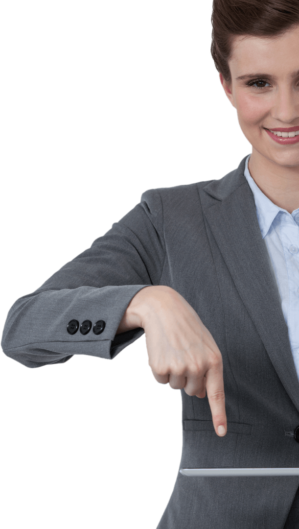 Transparent Background of Smiling Businesswoman Using Digital Tablet