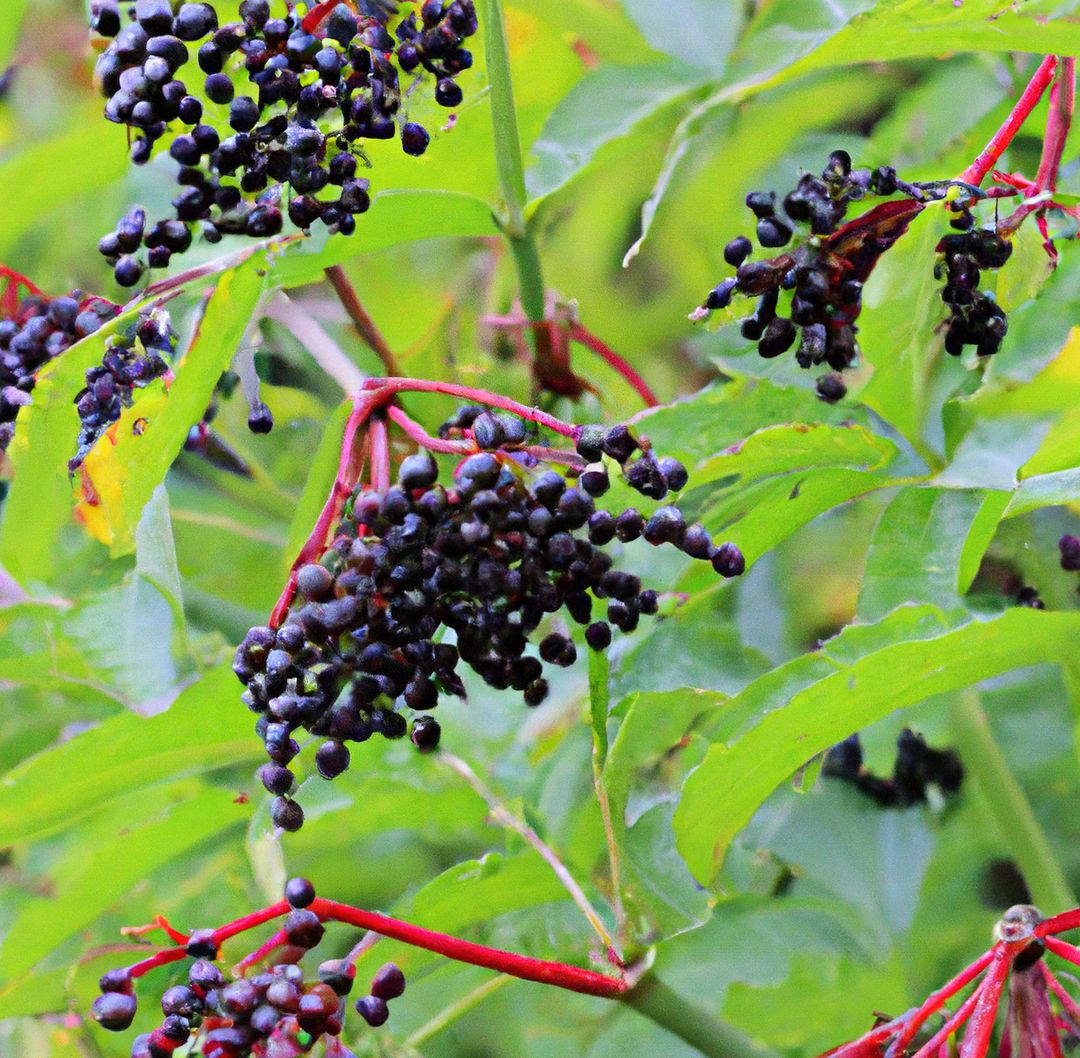 Image of close up of fresh black elderberries and leaves growing on tree - Free Images, Stock Photos and Pictures on Pikwizard.com