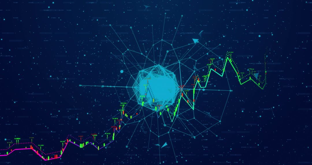 Digital Network Connections With Ascending Graph on Blue Background