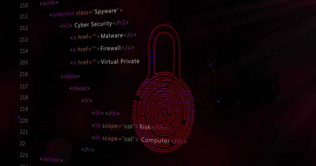 Digital Security Concept with Biometric Padlock and Coding