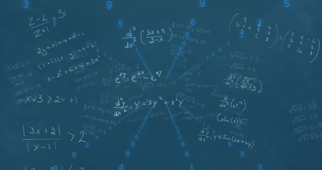 Digital Space with Math Formulas on Blue Background