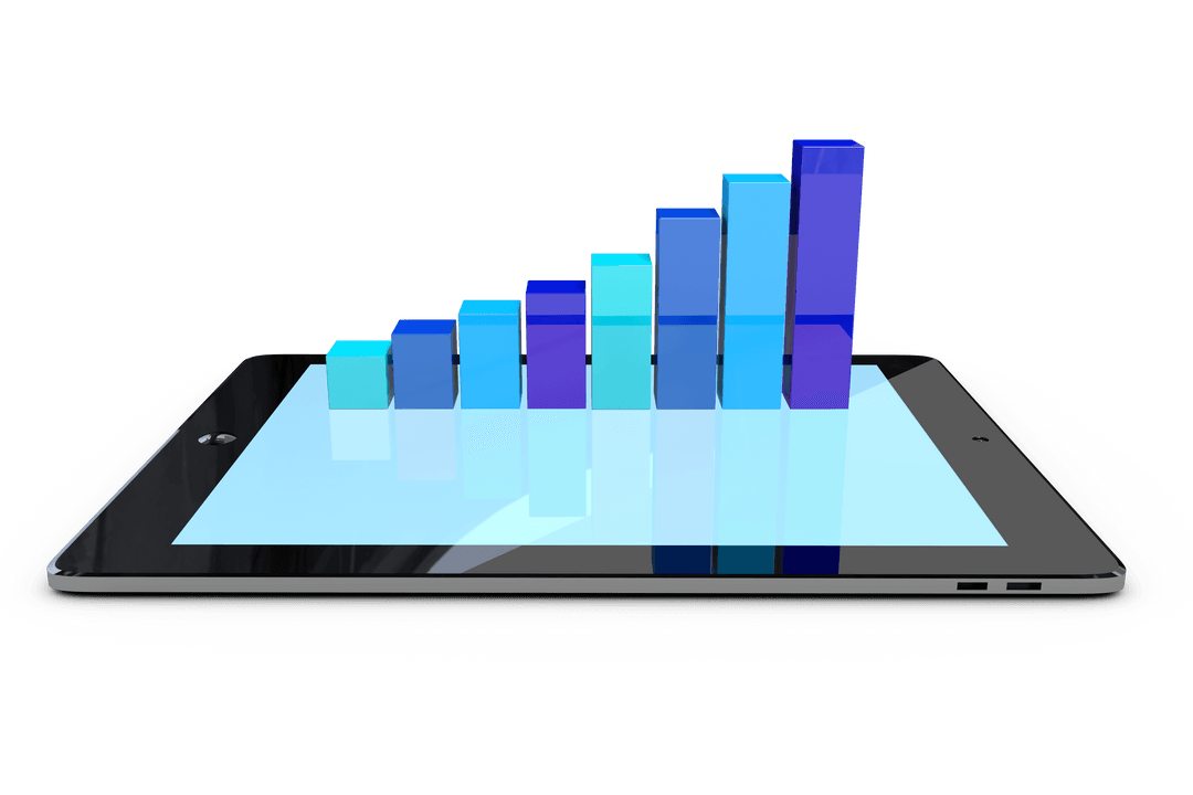 Tablet Displaying 3D Bar Chart on Transparent Background Vector