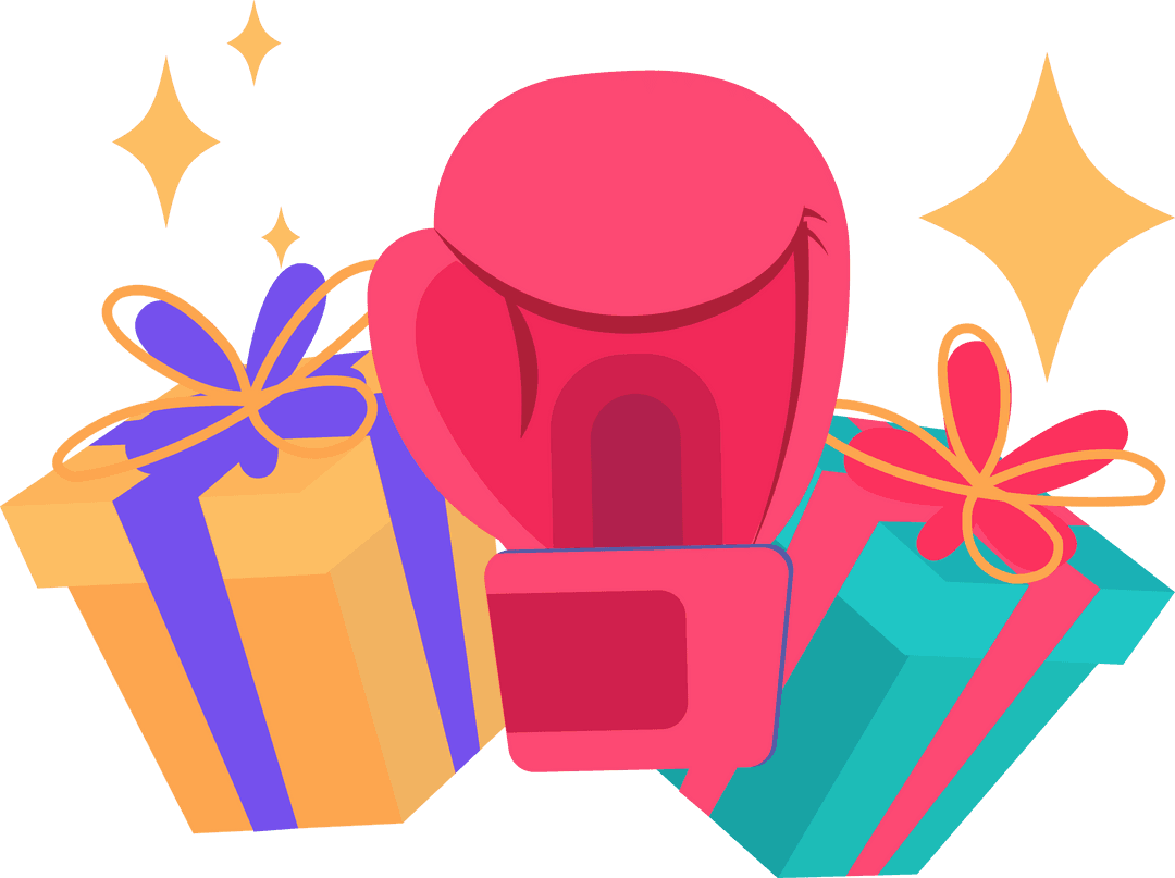 Transparent Cheerful Boxing Glove with Festive Gifts and Stars