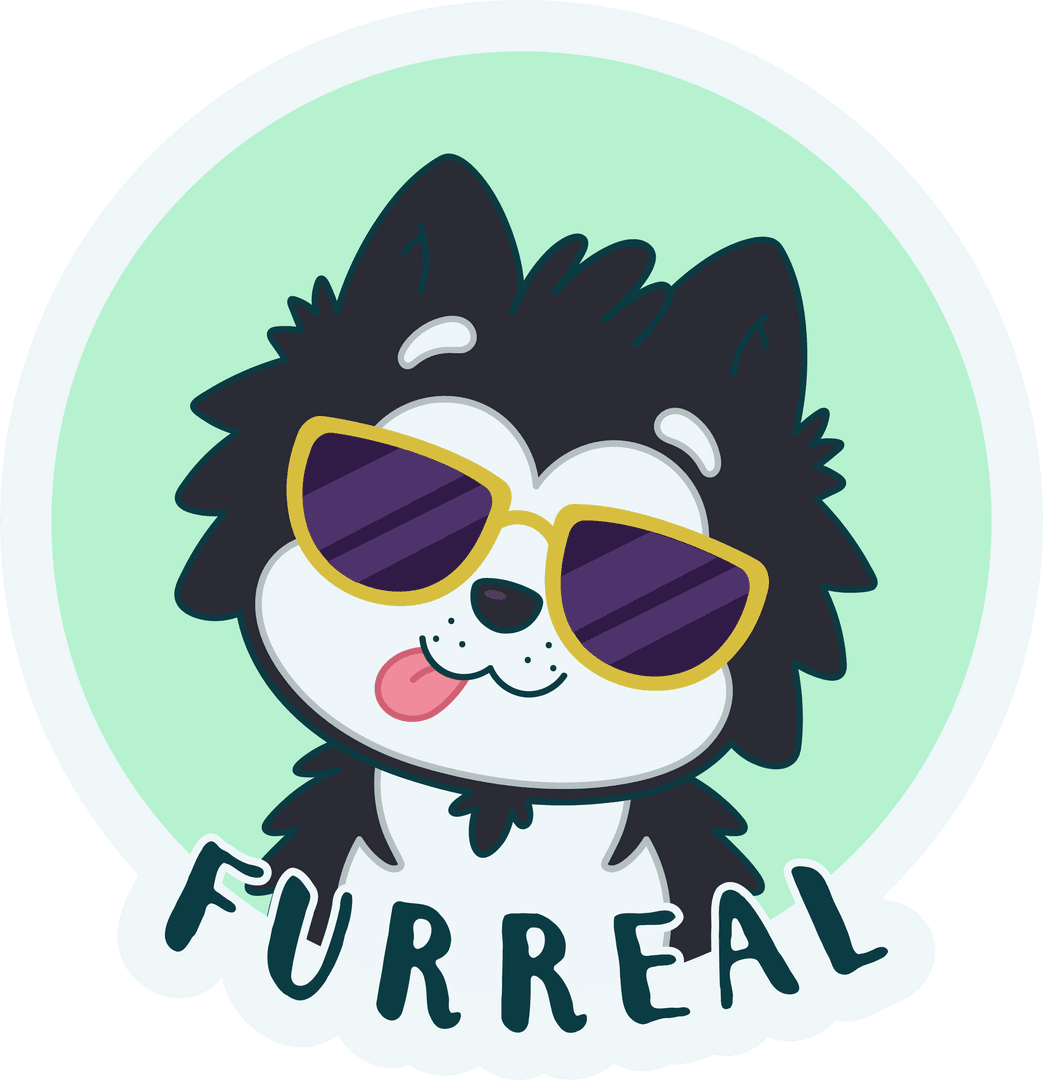Cartoon Husky with Yellow Sunglasses and FURREAL Text Transparent Design