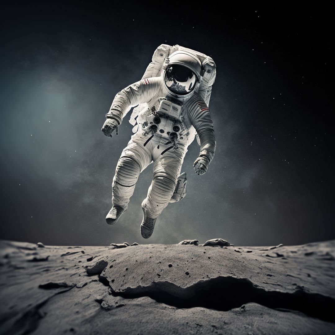 Astronaut exploring and floating on moon, created using generative ai technology - Free Images, Stock Photos and Pictures on Pikwizard.com