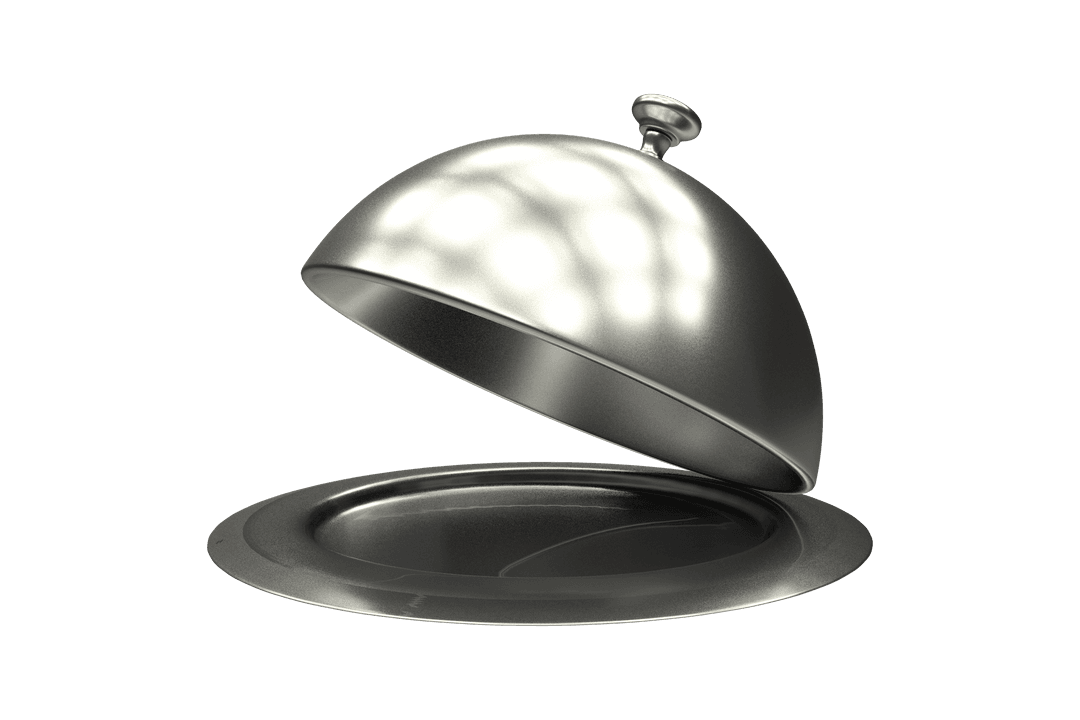 Silver Serving Plate with Dome Lid on Transparent Background