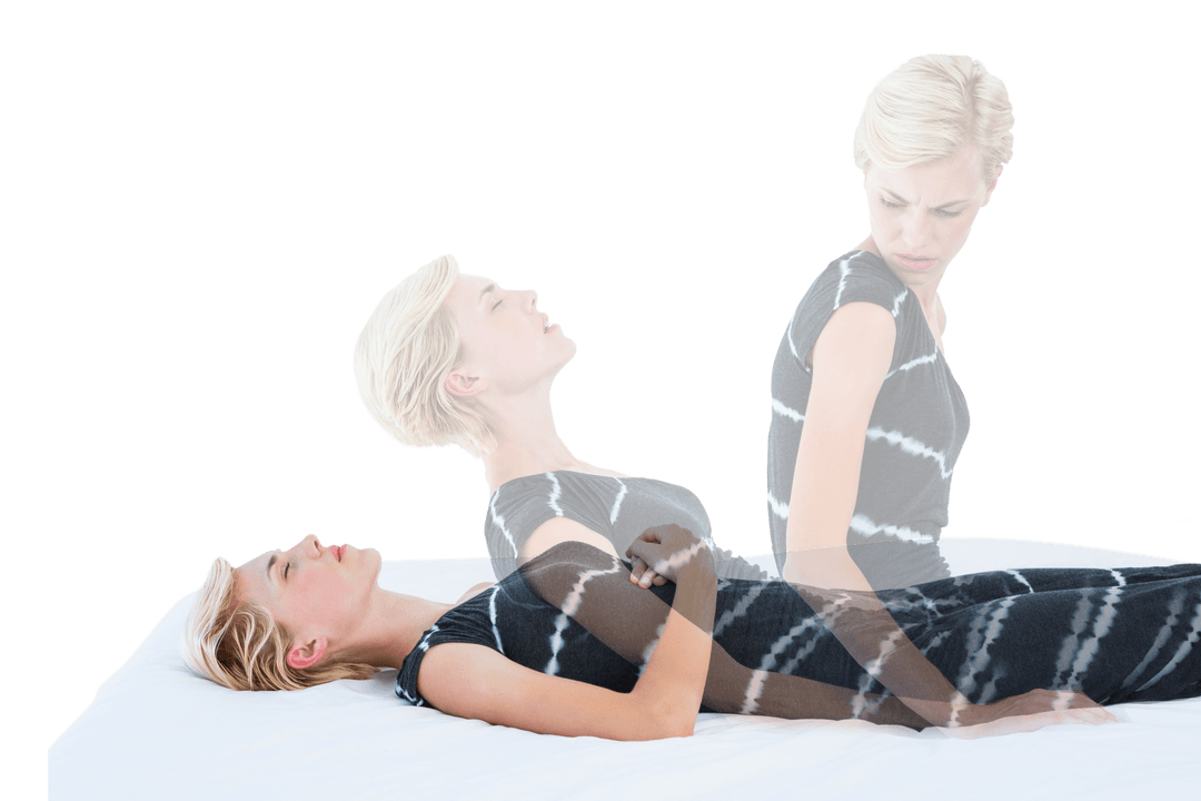 Transparent Overlay of Woman Stretching on Bed for Lifestyle Concept