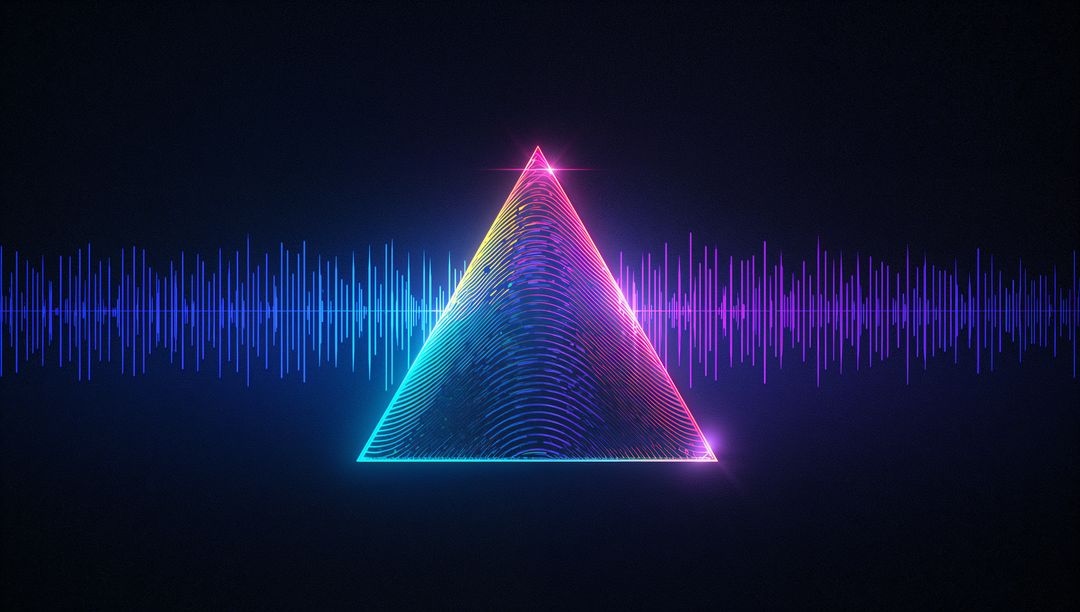 Futuristic Neon Triangle with Digital Audio Waveform