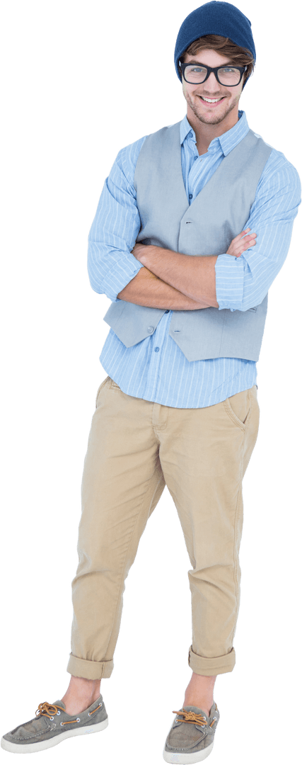 Trendy Man in Casual Clothing with Crossed Arms Transparent Background