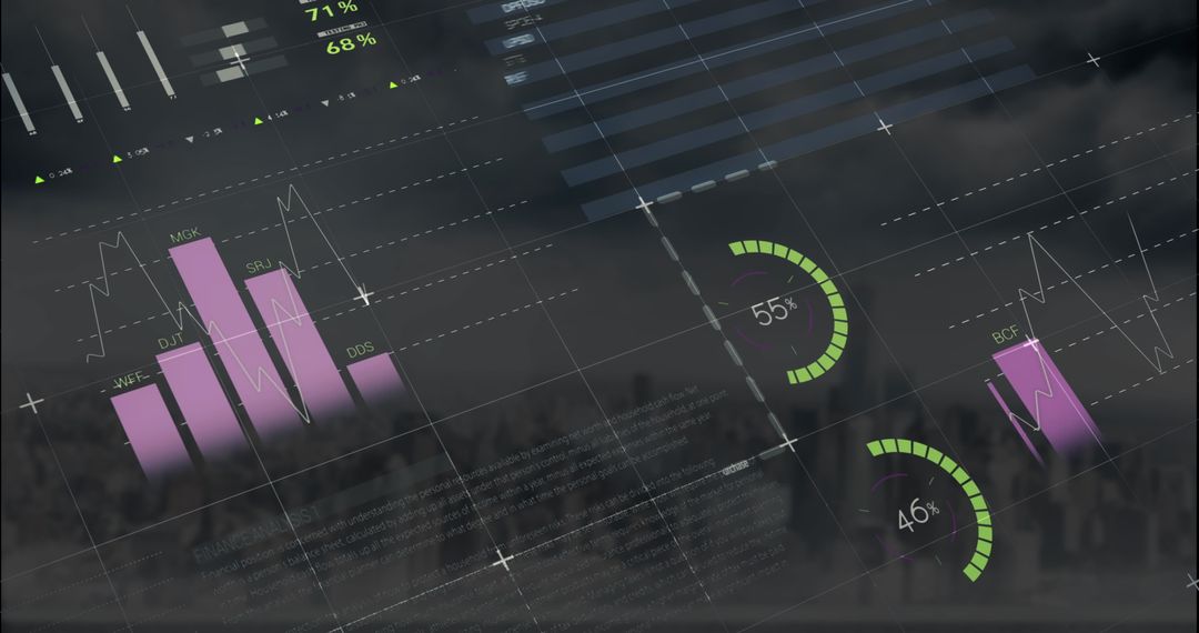 Futuristic Multicolored Infographic Interface Over Cityscape