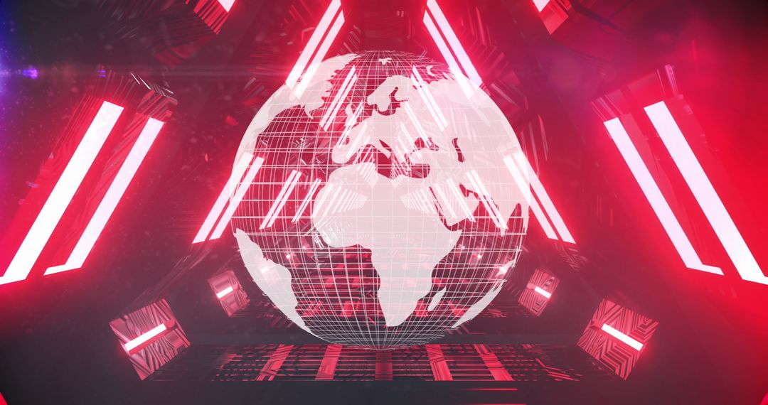 Futuristic Digital Globe in Vivid Red Glowing Environment