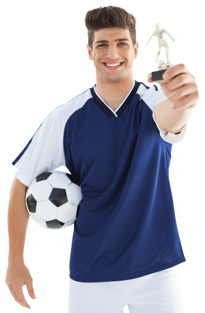 Transparent Young Soccer Player with Football and Small Trophy