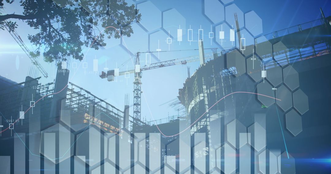Futuristic Financial Data Overlay on Urban Construction Site