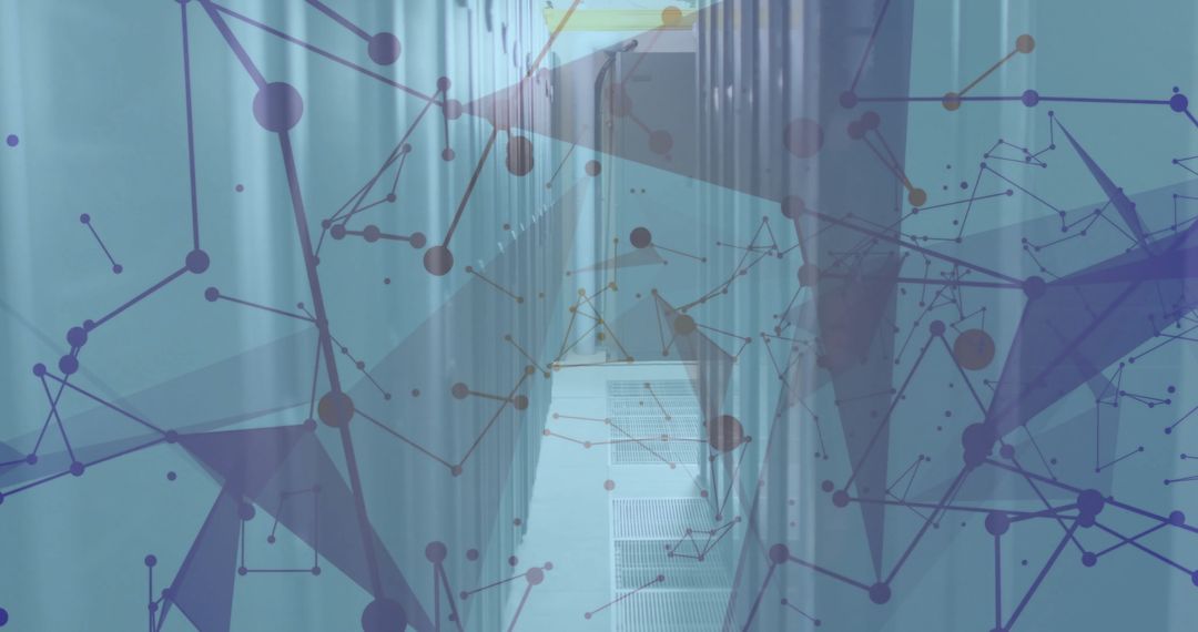 Abstract Digital Network Overlay on Modern Server Room