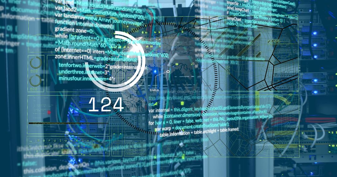 Digital interface with data displays in server room