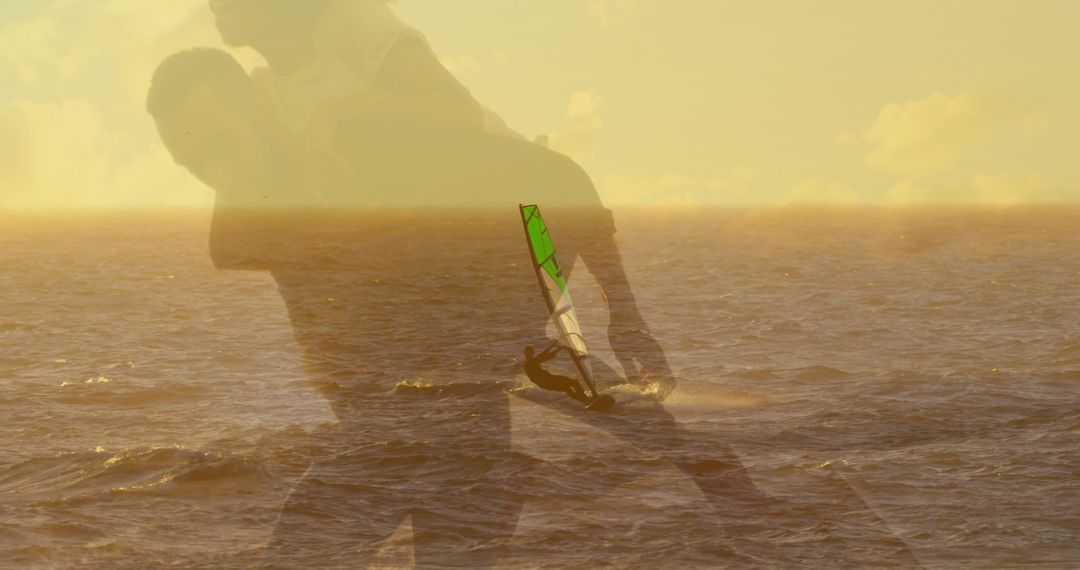 Romantic Embrace at Sunset with Ocean View Overlay