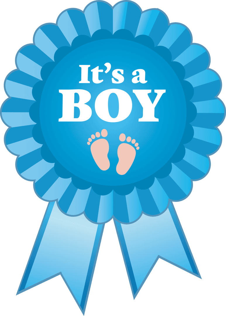 Blue It's a Boy Badge with Footprints on Transparent Background