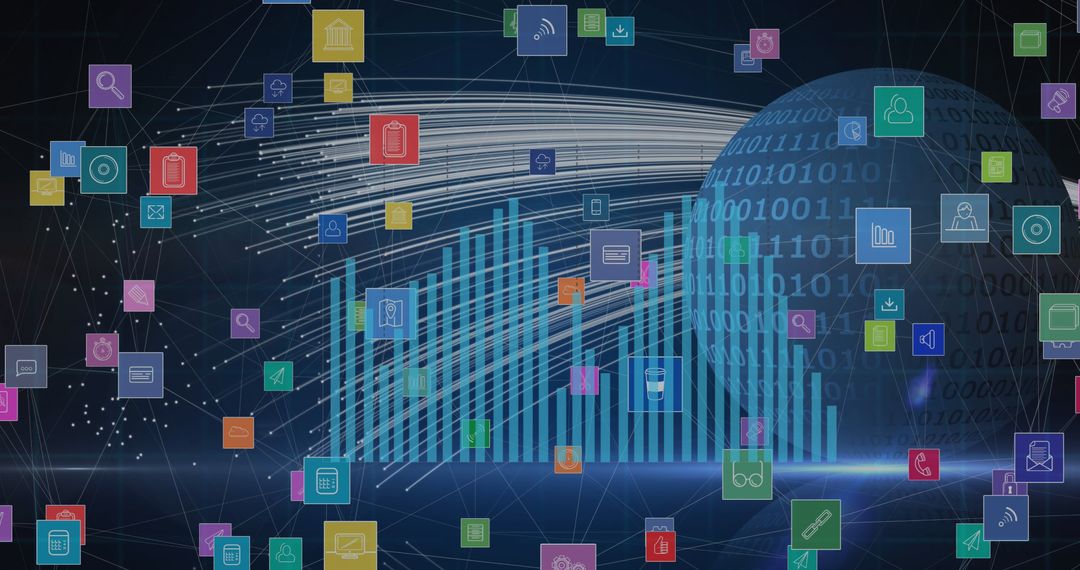 Digital Data Icons Floating Over Abstract Globe