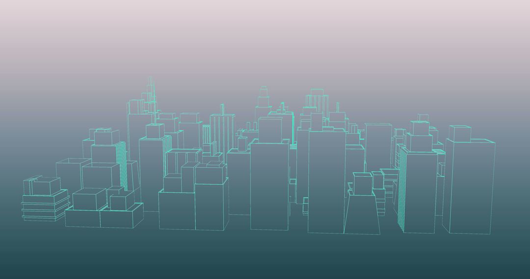 Futuristic Digital Cityscape with Neon Outlines