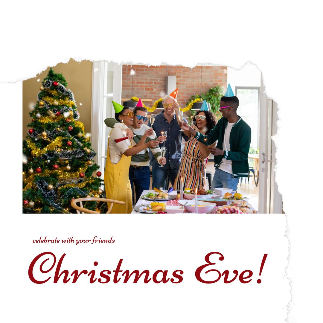 Diverse Friends Celebrating Joyful Christmas Eve at Home