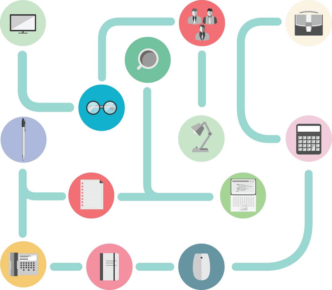 Transparent Digital Network with Media Icons and Connections