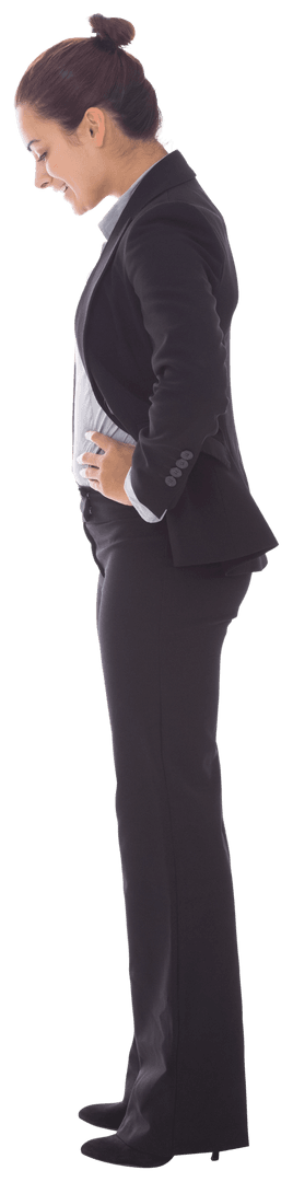 Caucasian Businesswoman Looking Down on Transparent Background