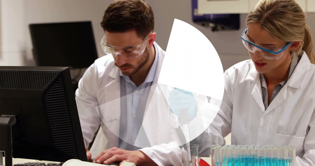 Scientists Conducting Research with Data Overlay in Modern Lab