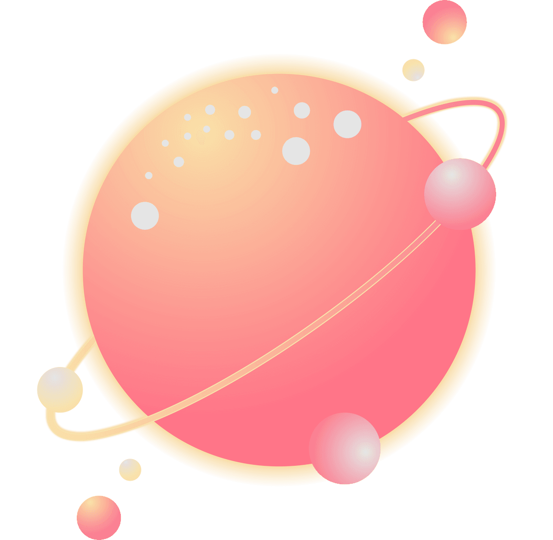Gradient planet graphic with orbital ring on transparent background