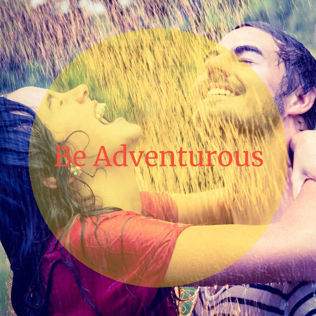 Happy Couple Laughing in Rain Illustrating Joy and Adventure