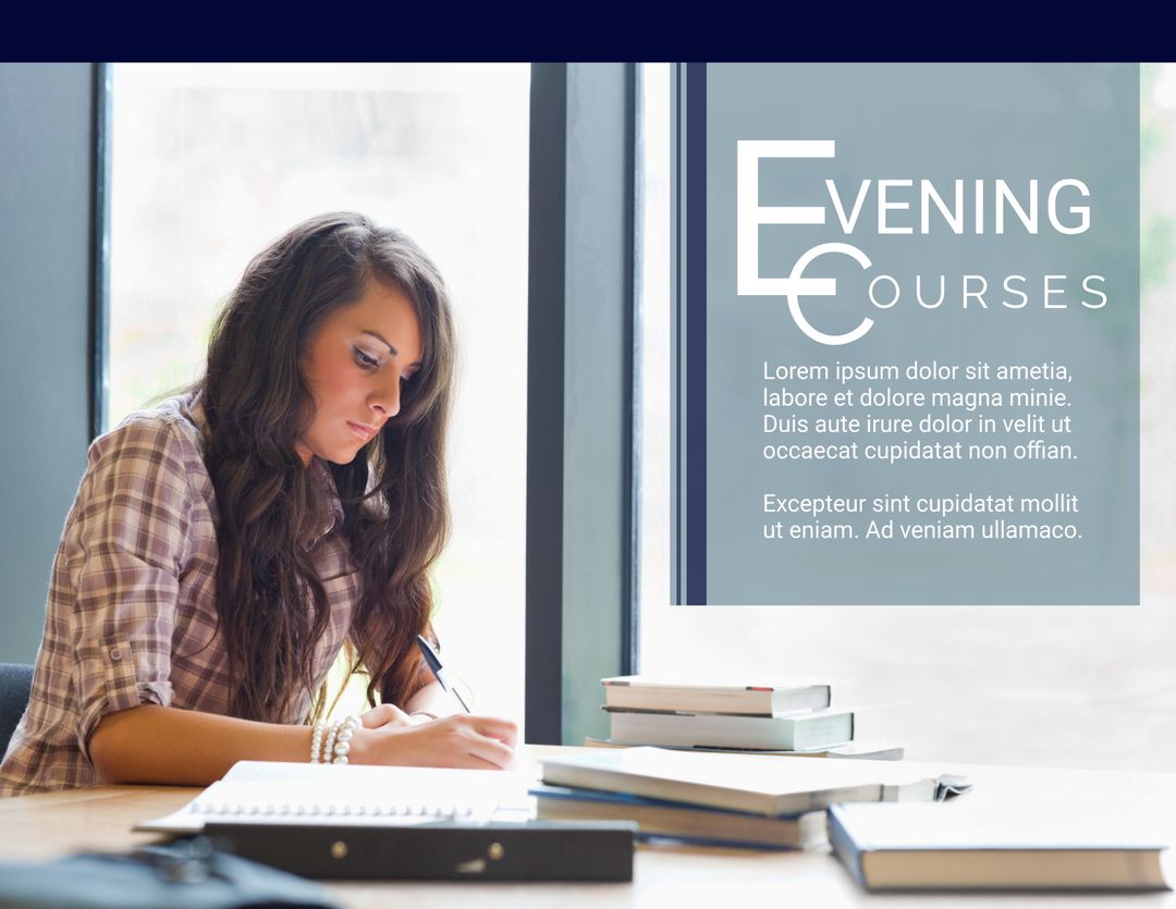 Woman Studying Beside Window with Books for Evening Courses