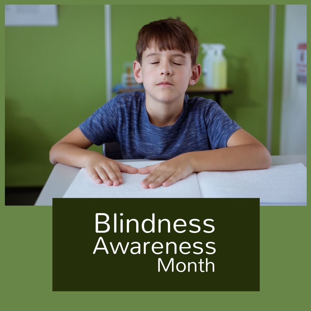 Square image of blindness awareness month text with hands and boy reading braille alphabet - Download Free Stock Templates Pikwizard.com