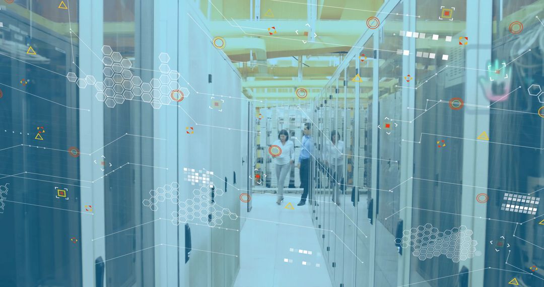 High-Tech IT Engineers Monitoring Global Data Servers