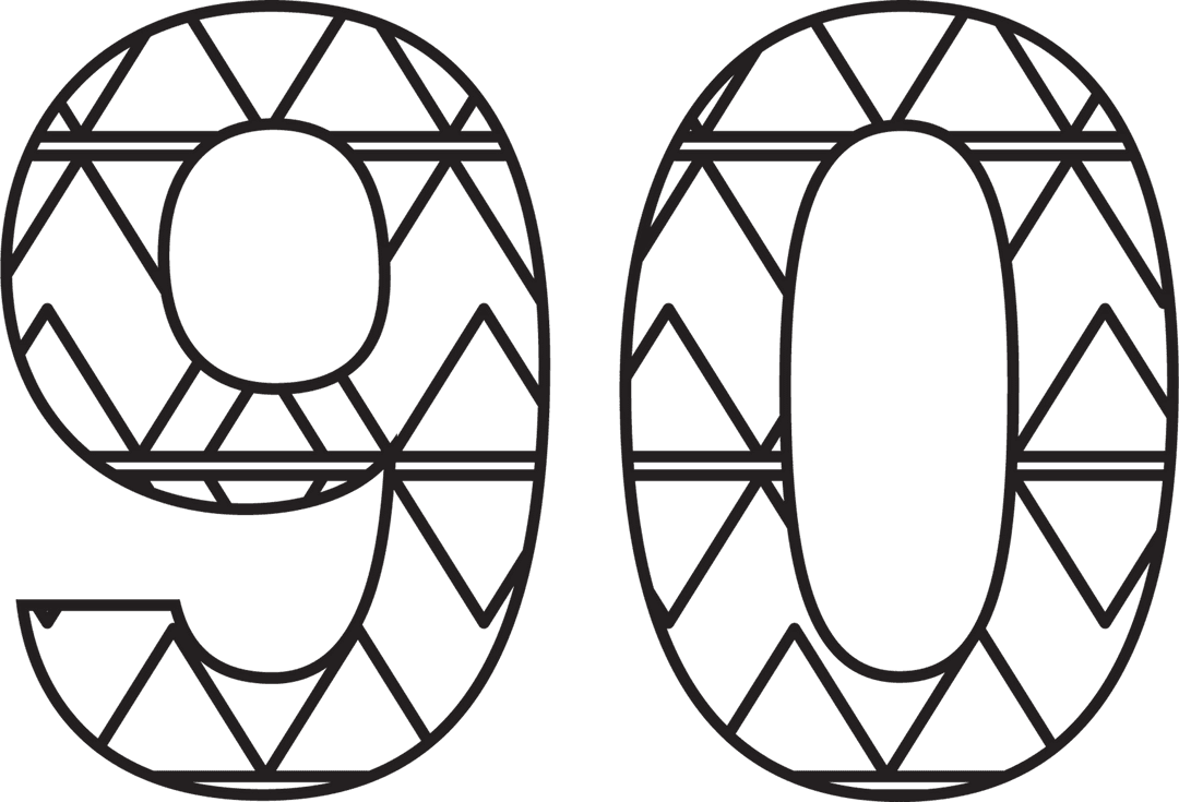 Illustrated number 90 with geometric pattern on transparent background