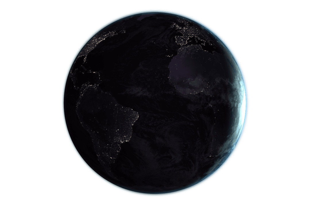 Transparent Earth Viewed from Space with Shadow Effect