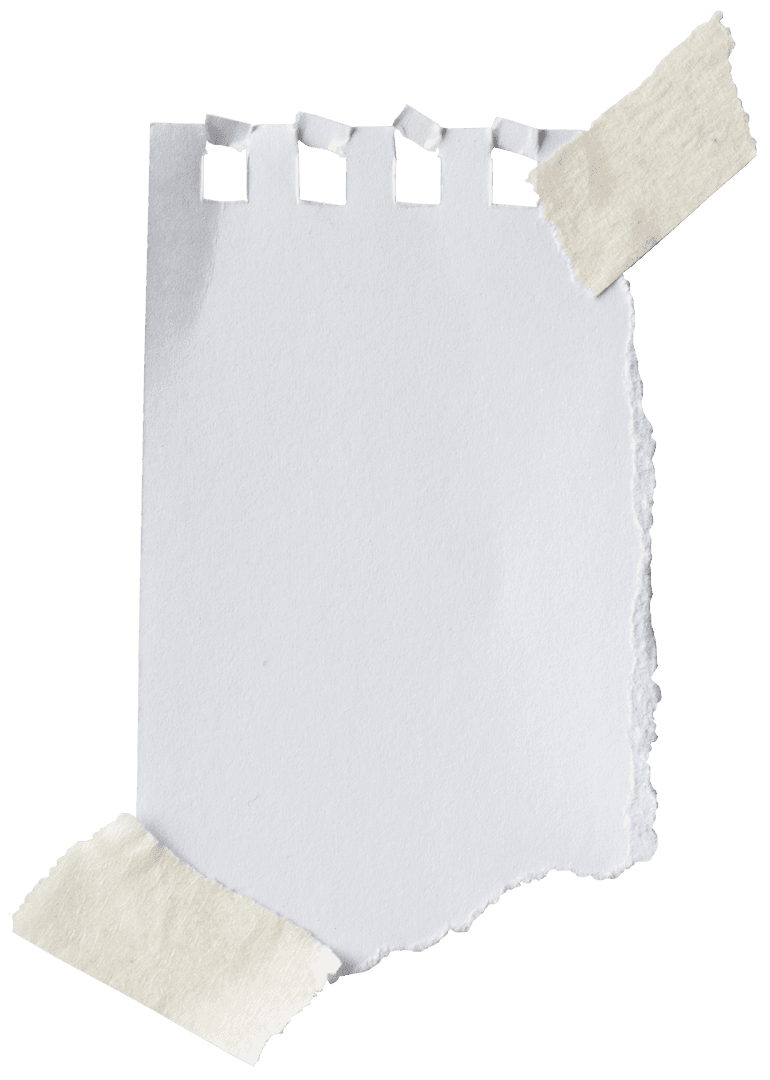 Torn Notebook Paper with Tape on Transparent Background