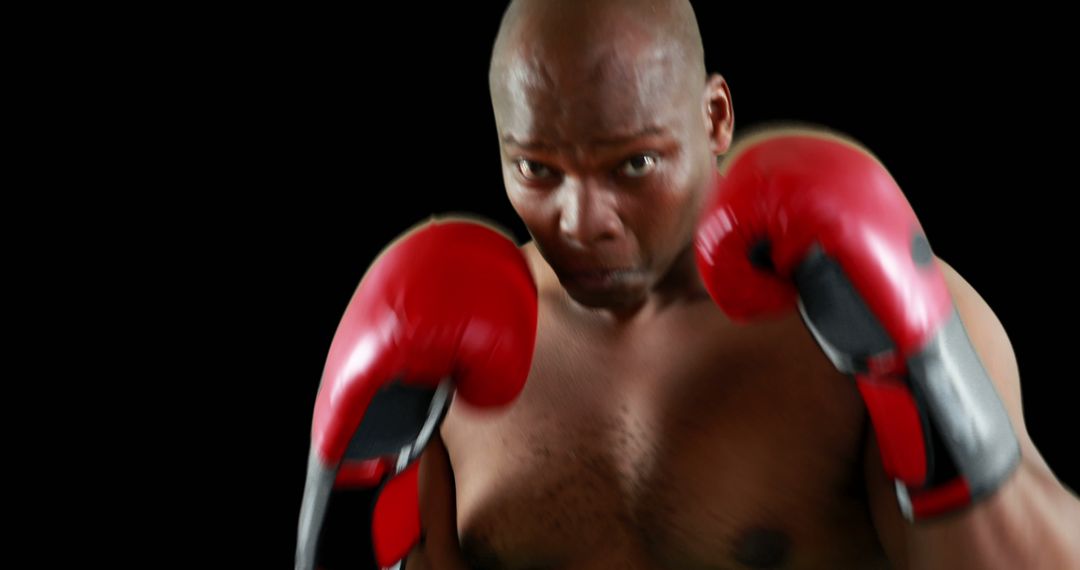 Focused Boxer with Red Gloves in Fighting Stance on Black Background - Free Images, Stock Photos and Pictures on Pikwizard.com