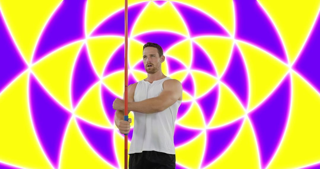 Javelin Thrower against Vibrant Geometric Pattern
