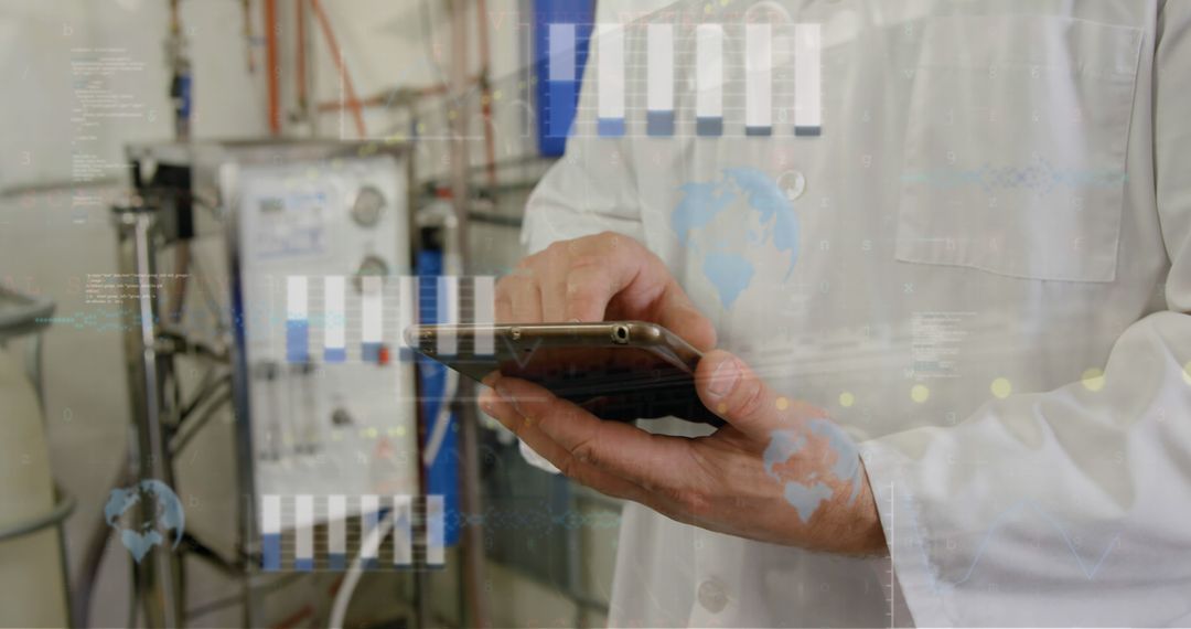 Scientist Using Tablet in Laboratory with Data Overlay - Free Images, Stock Photos and Pictures on Pikwizard.com