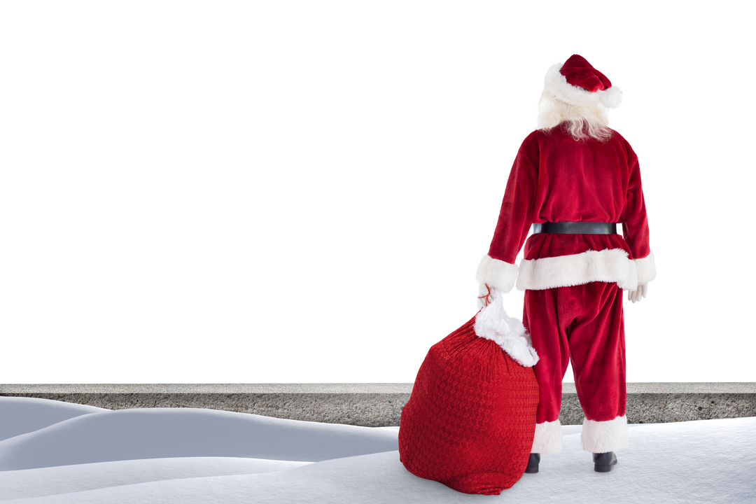 Transparent PNG Santa Holding Red Gift Sack on Snow Background - Download Free Stock Images Pikwizard.com