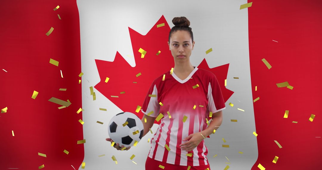 Female Soccer Player Posing with Canadian Flag Background