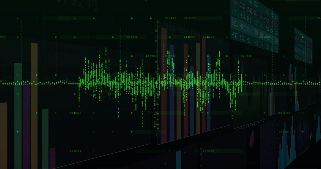 Pulsing Green Waveform on Holographic Analytics Dashboard, Futuristic Telemetry Visuals