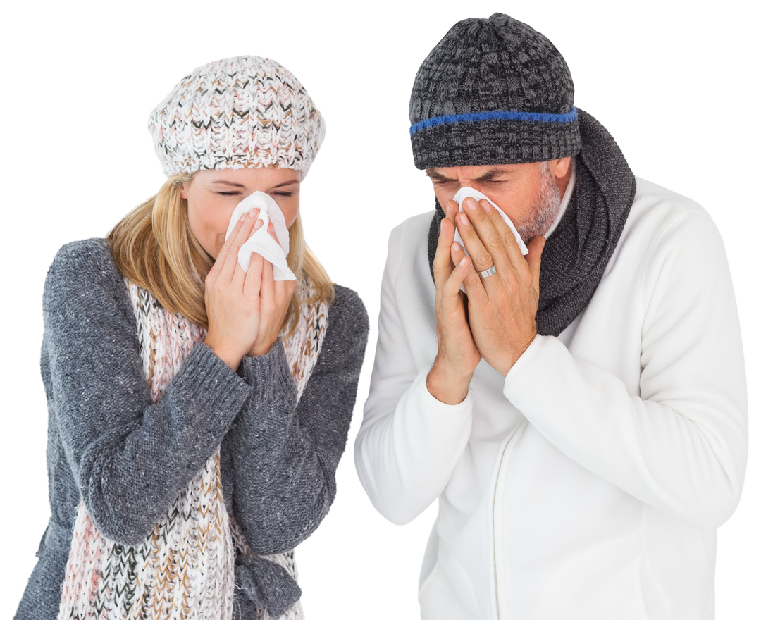 Transparent couple sneezing together in winter outfits - Download Free Stock Images Pikwizard.com