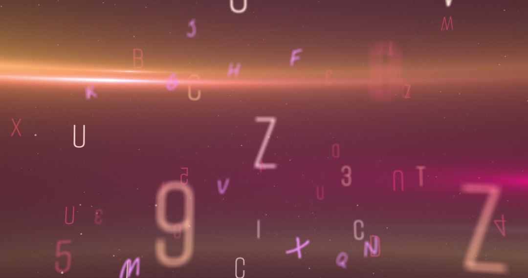Floating Letters and Numbers on Purple Cosmic Background