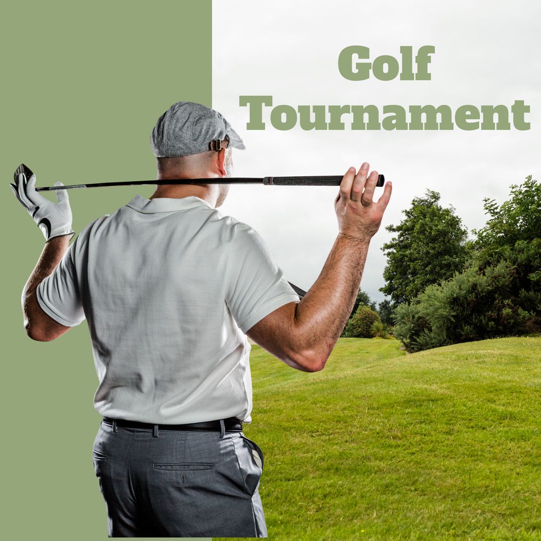 Rear-View of Golfer Preparing at Tournament Course
