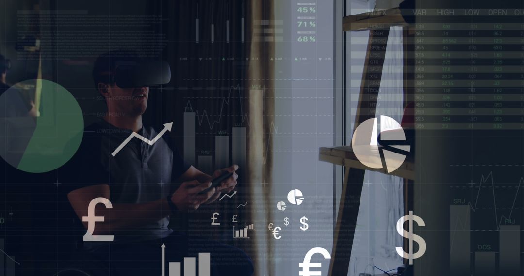 Disabled Man Using VR for Financial Data Analysis